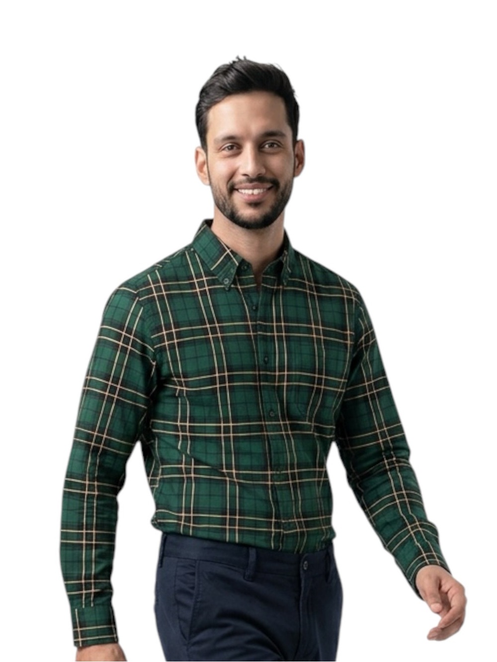 Place Green Plaid Button Down Shirt Adult Medium 100% Cotton Long Sleeve